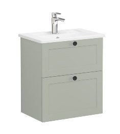 Vitra Root Classic 68665 Lavabo Dolabı, Çift Çekmeceli, 60 Cm, Dar, Mat Retro Yeşil, Köşeli Lavabolu